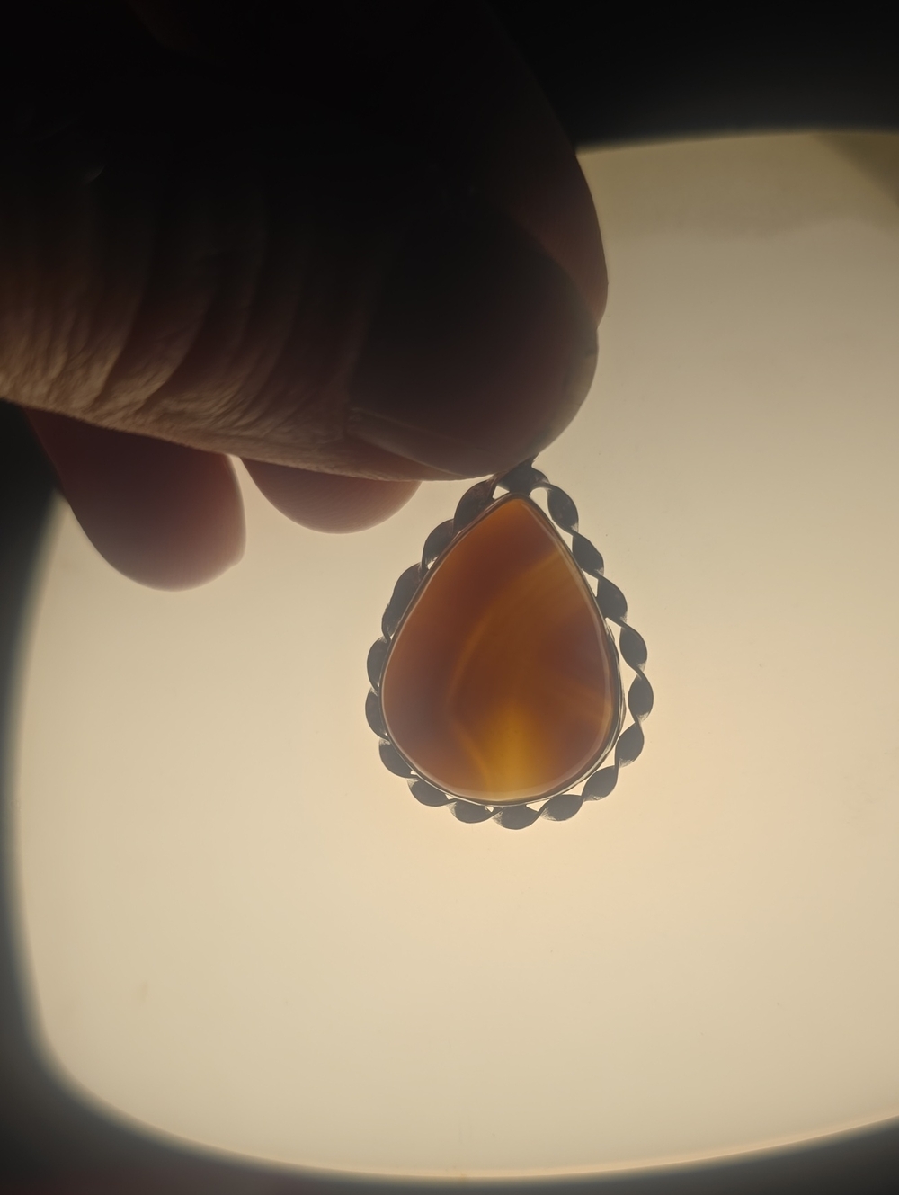 Handcrafted Teardrop Carnelian. Agate Pendant in Brown with Silver Setting
